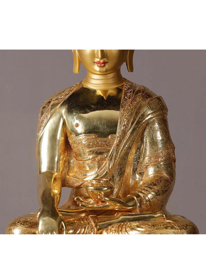 18" Buddha With Superfine Carving On Robe | Nepalese Copper Statue| Decorative Copper Idol | Copper Statue For Temple