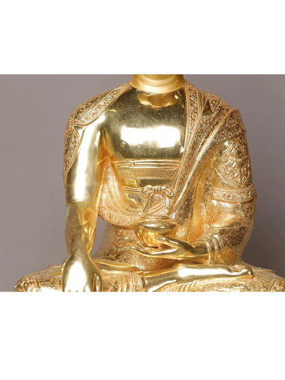 21" Lord Buddha In Bhumi-Sparsha Mudra From Nepal | Nepalese Copper Statue| Decorative Copper Idol | Copper Statue For Temple