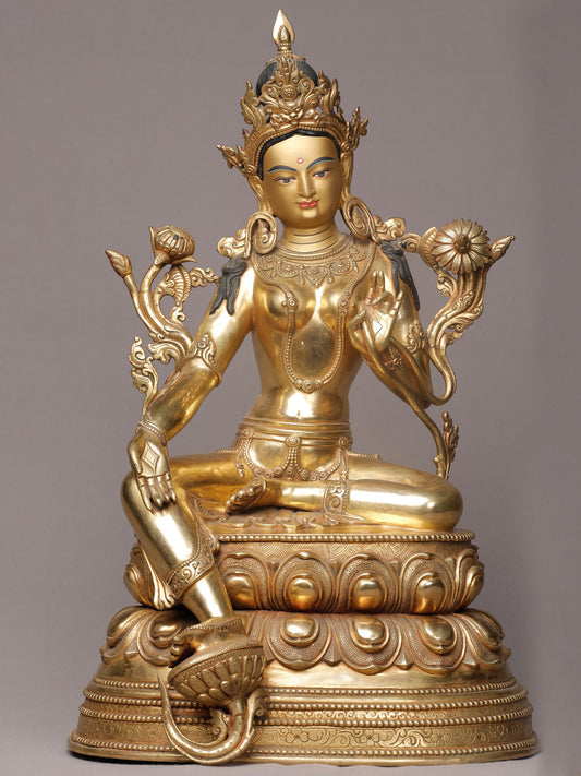 19" Kamalasna Mangolian Tara From Nepal | Nepalese Copper Statue| Decorative Copper Idol | Copper Statue For Temple