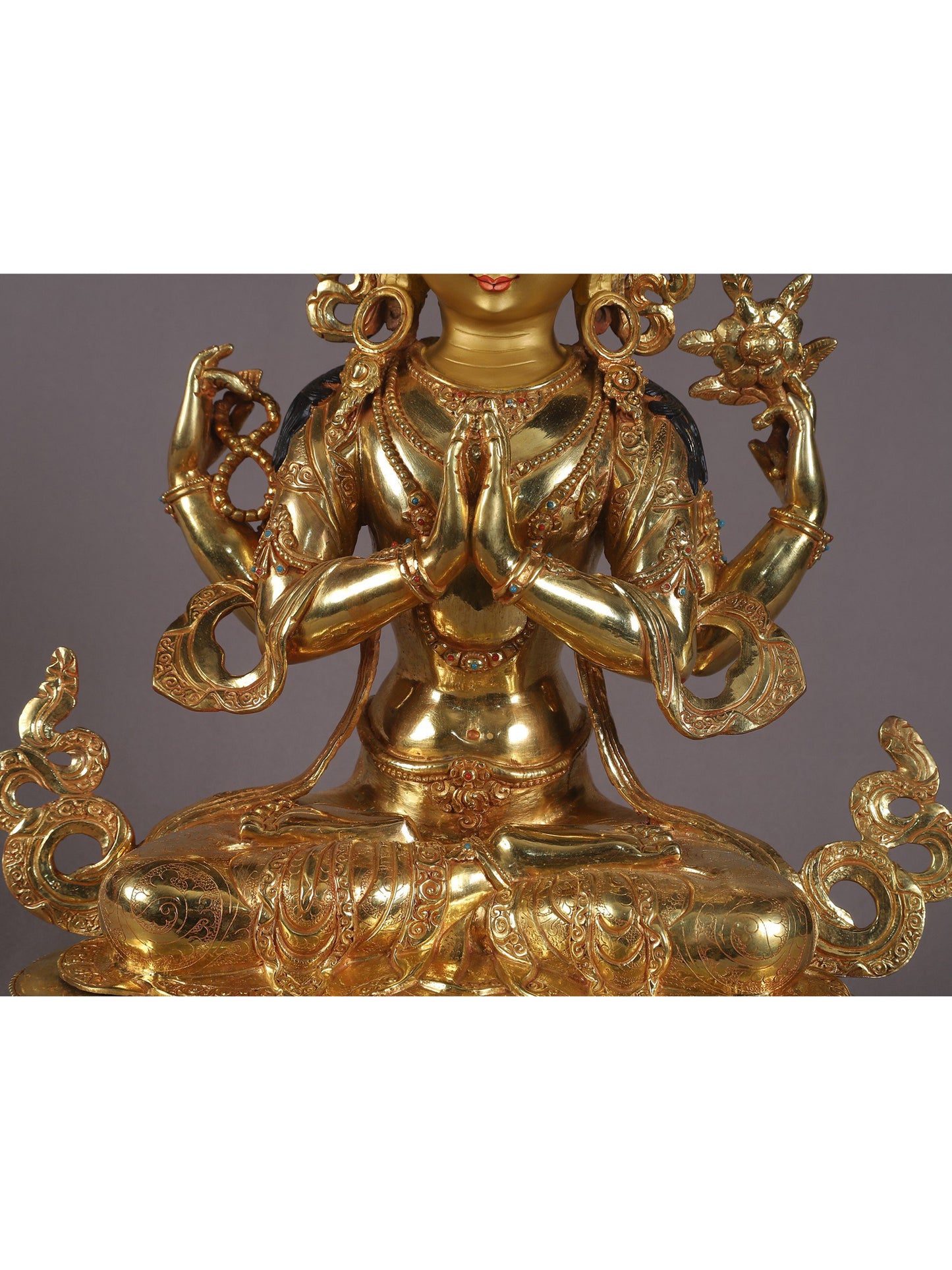 19" Four Armed Bodhisattva Chenrezig  From Nepal | Nepalese Copper Statue| Decorative Copper Idol | Copper Statue For Temple