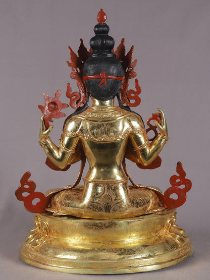 19" Four Armed Bodhisattva Chenrezig  From Nepal | Nepalese Copper Statue| Decorative Copper Idol | Copper Statue For Temple