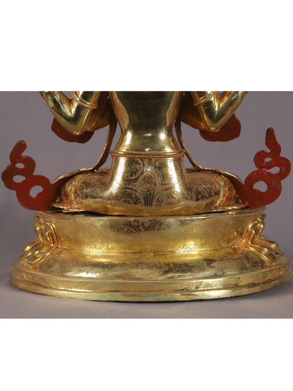 19" Four Armed Bodhisattva Chenrezig  From Nepal | Nepalese Copper Statue| Decorative Copper Idol | Copper Statue For Temple