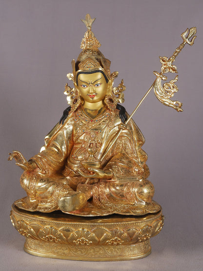 21" Guru Padmasambhava With Superfine Carving On Robe | Nepalese Copper Statue| Decorative Copper Idol | Copper Statue For Temple