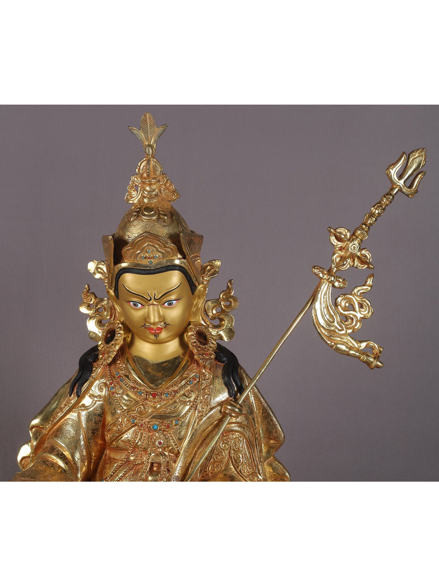 21" Guru Padmasambhava With Superfine Carving On Robe | Nepalese Copper Statue| Decorative Copper Idol | Copper Statue For Temple