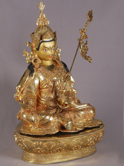 21" Guru Padmasambhava With Superfine Carving On Robe | Nepalese Copper Statue| Decorative Copper Idol | Copper Statue For Temple