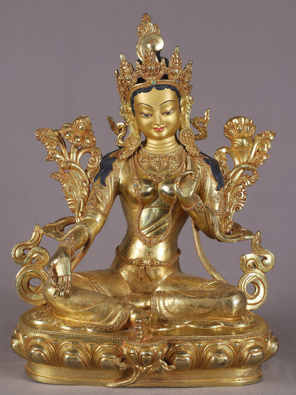 16" Goddess Tara With Attractive Carving Copper Statue From Nepal | Nepalese Copper Statue| Decorative Copper Idol | Copper Statue For Temple