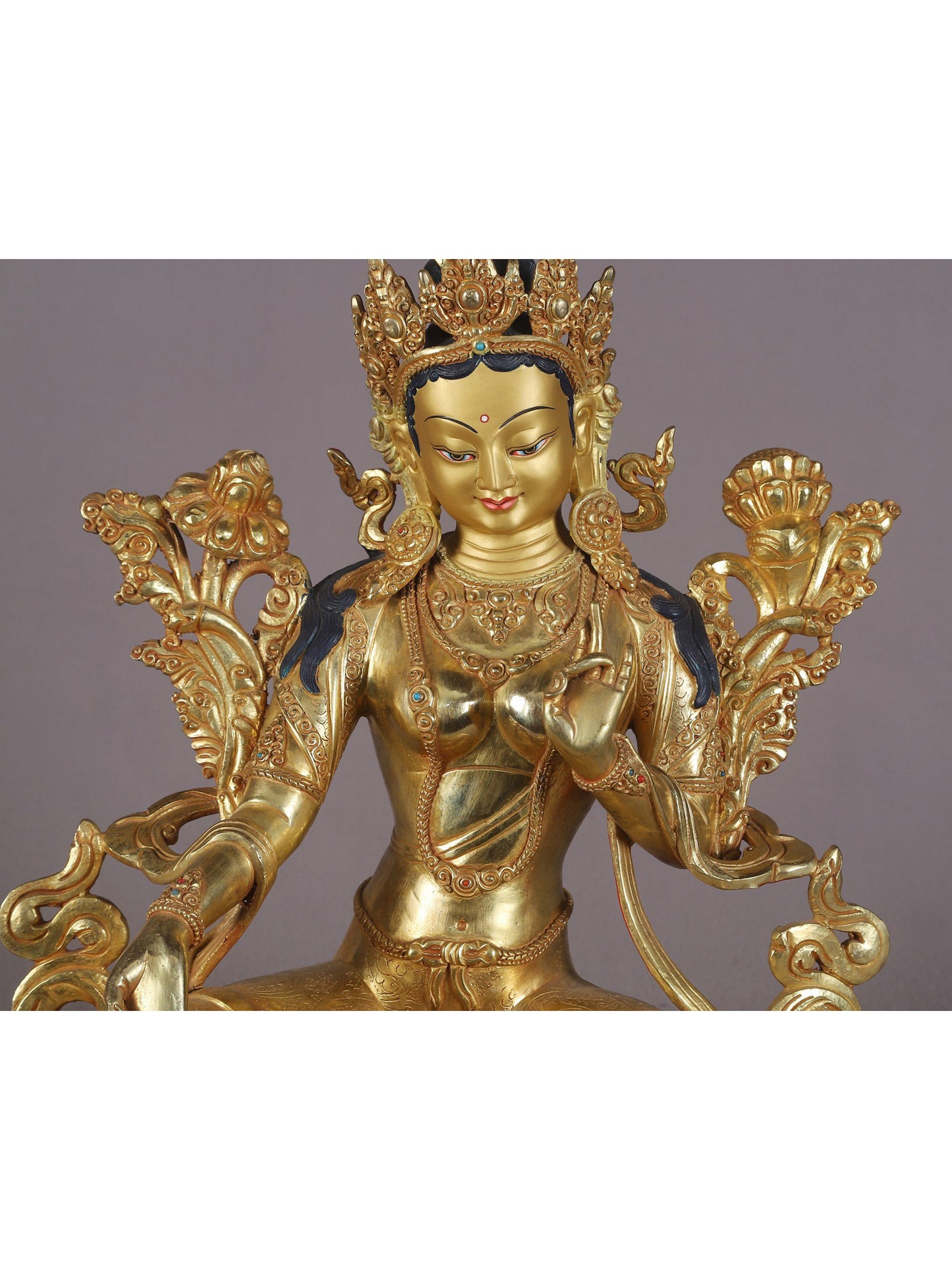 16" Goddess Tara With Attractive Carving Copper Statue From Nepal | Nepalese Copper Statue| Decorative Copper Idol | Copper Statue For Temple