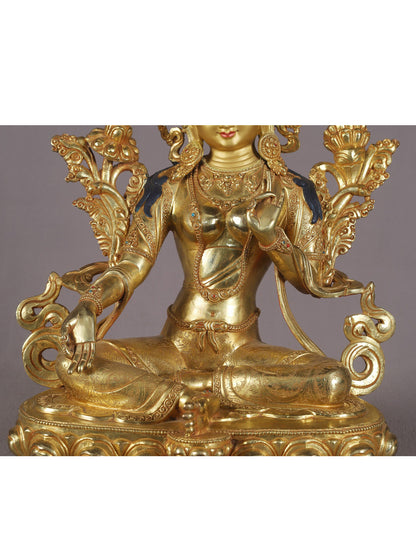 16" Goddess Tara With Attractive Carving Copper Statue From Nepal | Nepalese Copper Statue| Decorative Copper Idol | Copper Statue For Temple