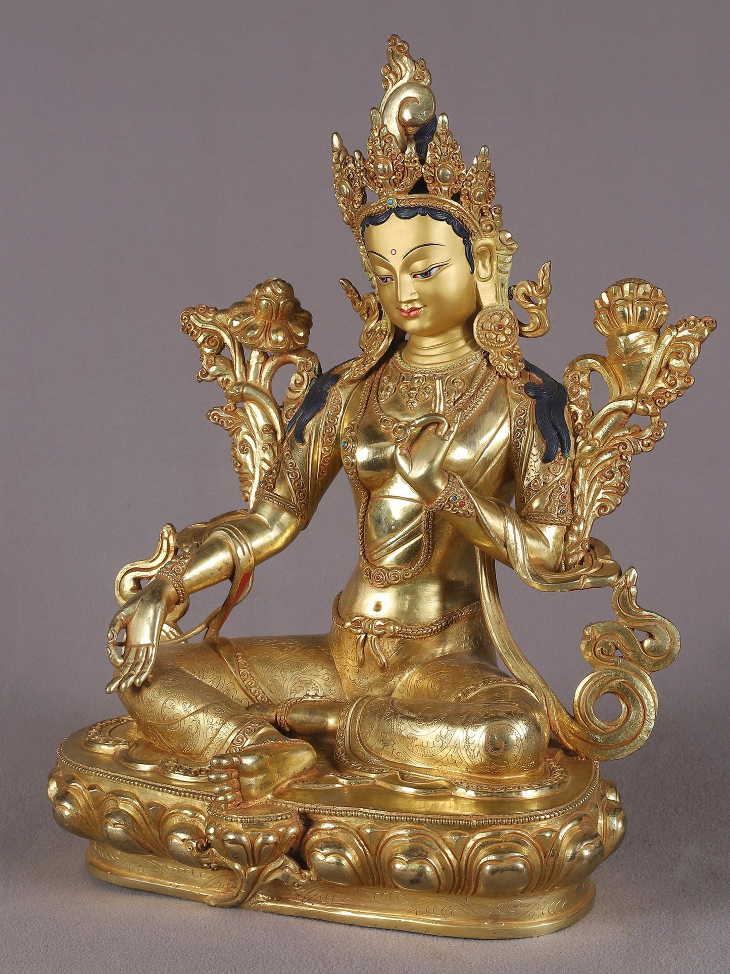 16" Goddess Tara With Attractive Carving Copper Statue From Nepal | Nepalese Copper Statue| Decorative Copper Idol | Copper Statue For Temple