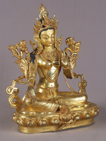 16" Goddess Tara With Attractive Carving Copper Statue From Nepal | Nepalese Copper Statue| Decorative Copper Idol | Copper Statue For Temple