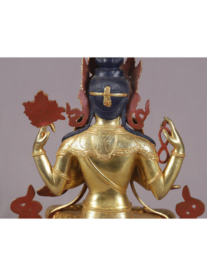 15" Seated On Lotus Kharchari Copper Sculpture | Nepalese Copper Statue| Decorative Copper Idol | Copper Statue For Temple