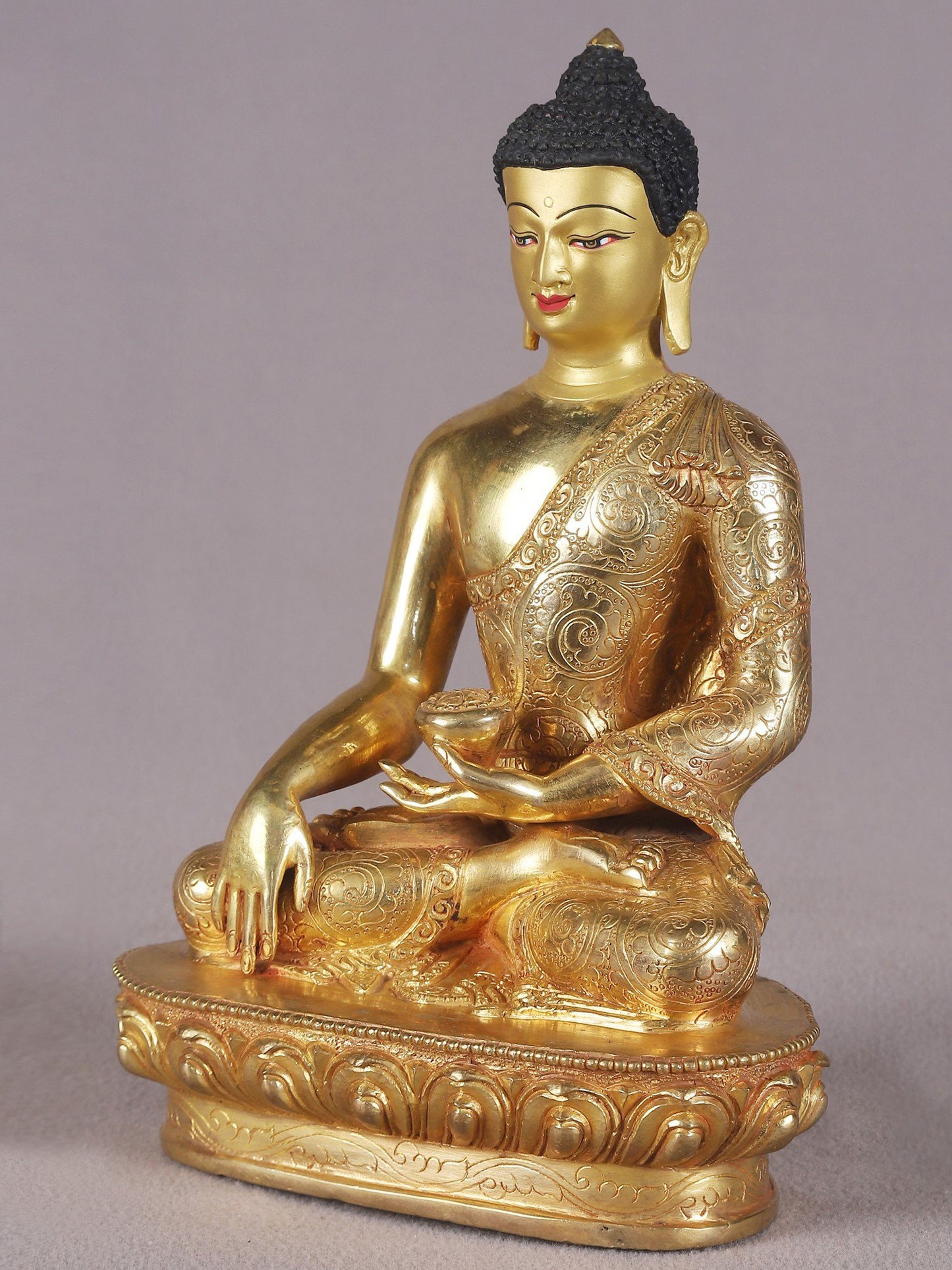 9" Seated Lord Buddha With Superfine Carving On Robe From Nepal | Nepalese Copper Statue| Decorative Copper Idol | Copper Statue For Temple