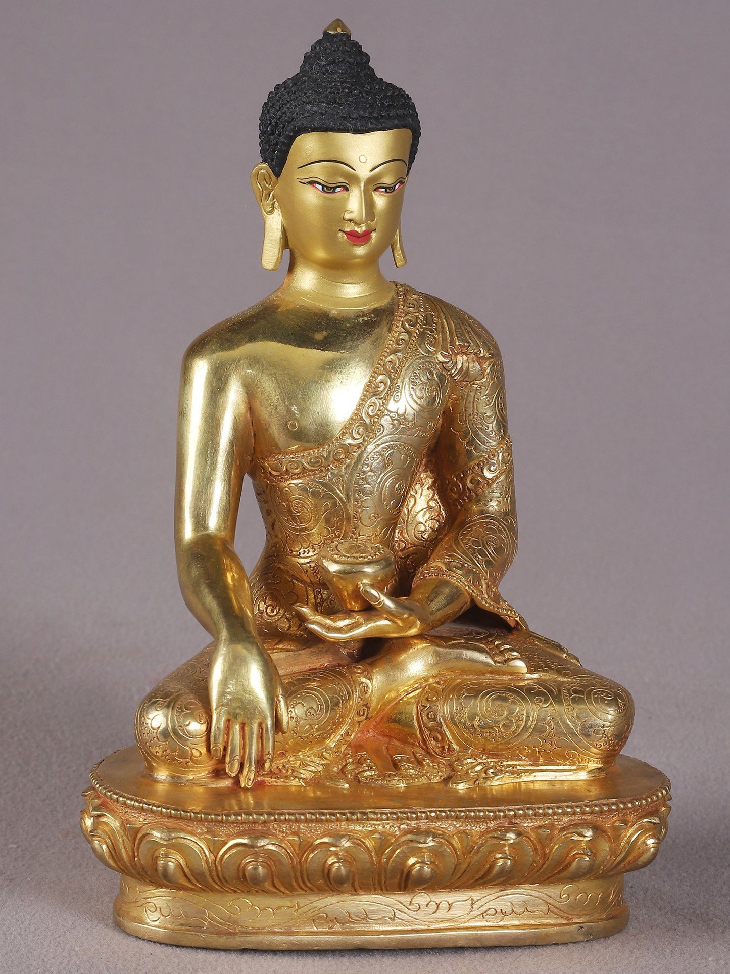 9" Seated Lord Buddha With Superfine Carving On Robe From Nepal | Nepalese Copper Statue| Decorative Copper Idol | Copper Statue For Temple