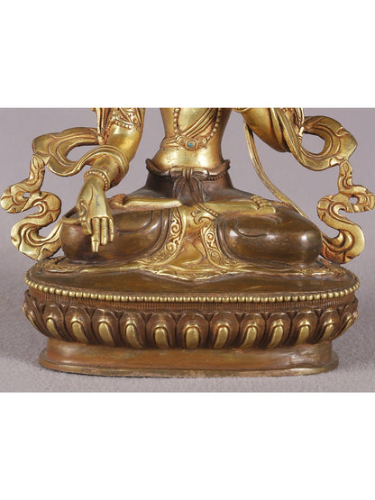 9" Goddess White Tara Idol From Nepal With Gold Gilded | Nepalese Copper Statue| Decorative Copper Idol | Copper Statue For Temple