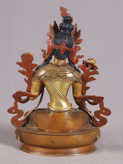 9" Goddess White Tara Idol From Nepal With Gold Gilded | Nepalese Copper Statue| Decorative Copper Idol | Copper Statue For Temple