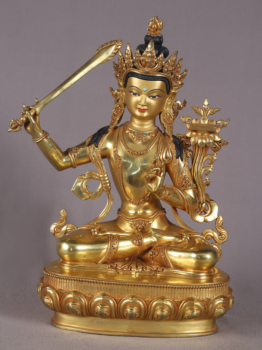 16" Manjushri Copper Idol With Sword | Nepalese Copper Statue| Decorative Copper Idol | Copper Statue For Temple