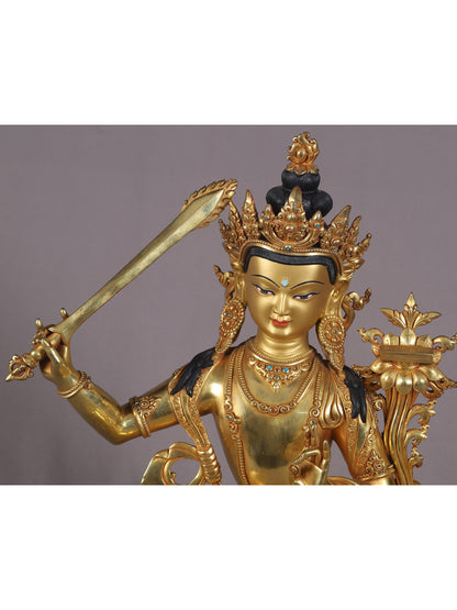 16" Manjushri Copper Idol With Sword | Nepalese Copper Statue| Decorative Copper Idol | Copper Statue For Temple