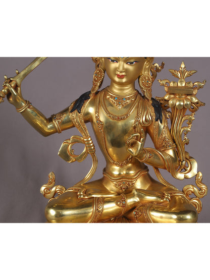 16" Manjushri Copper Idol With Sword | Nepalese Copper Statue| Decorative Copper Idol | Copper Statue For Temple