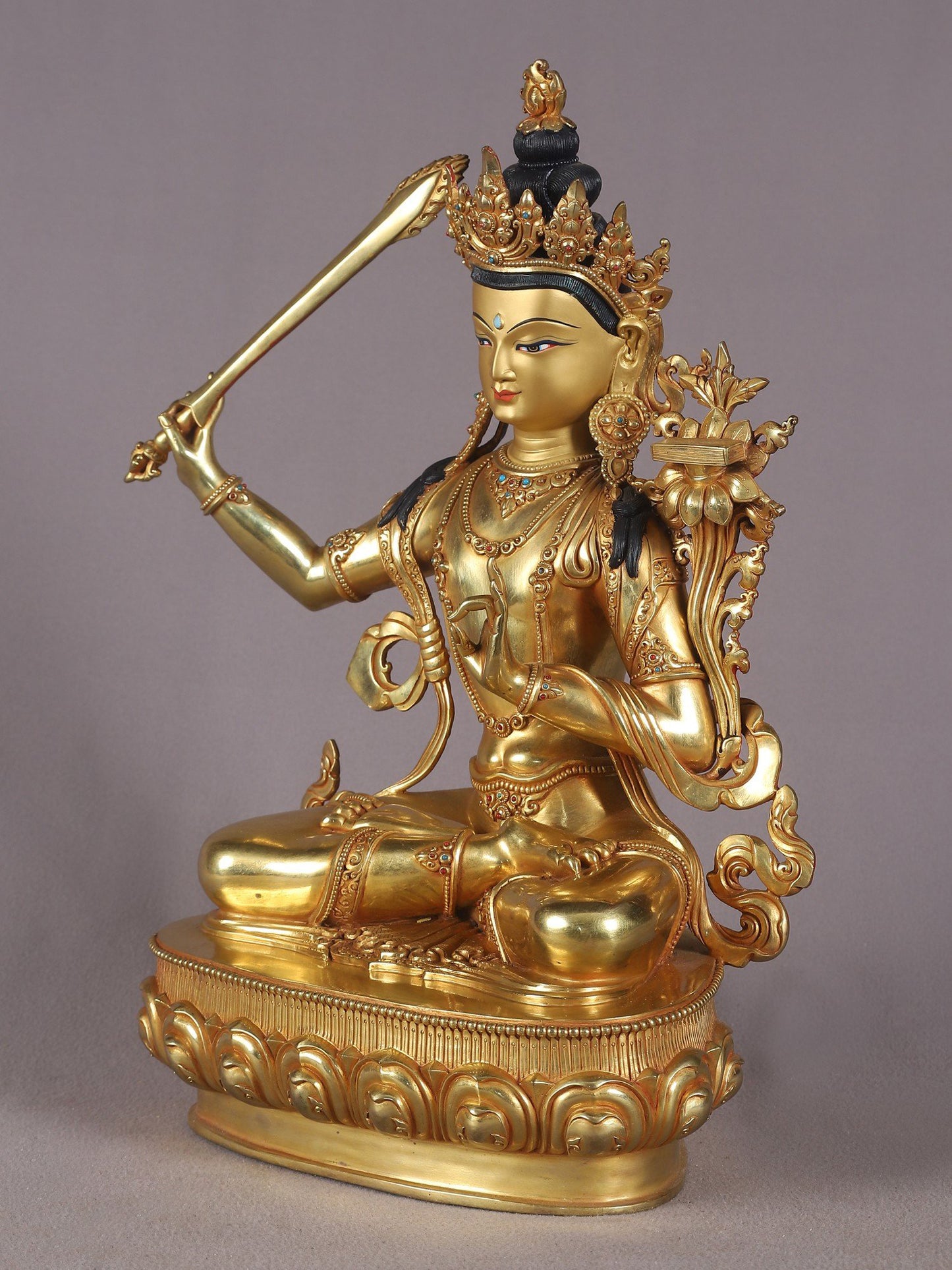 16" Manjushri Copper Idol With Sword | Nepalese Copper Statue| Decorative Copper Idol | Copper Statue For Temple