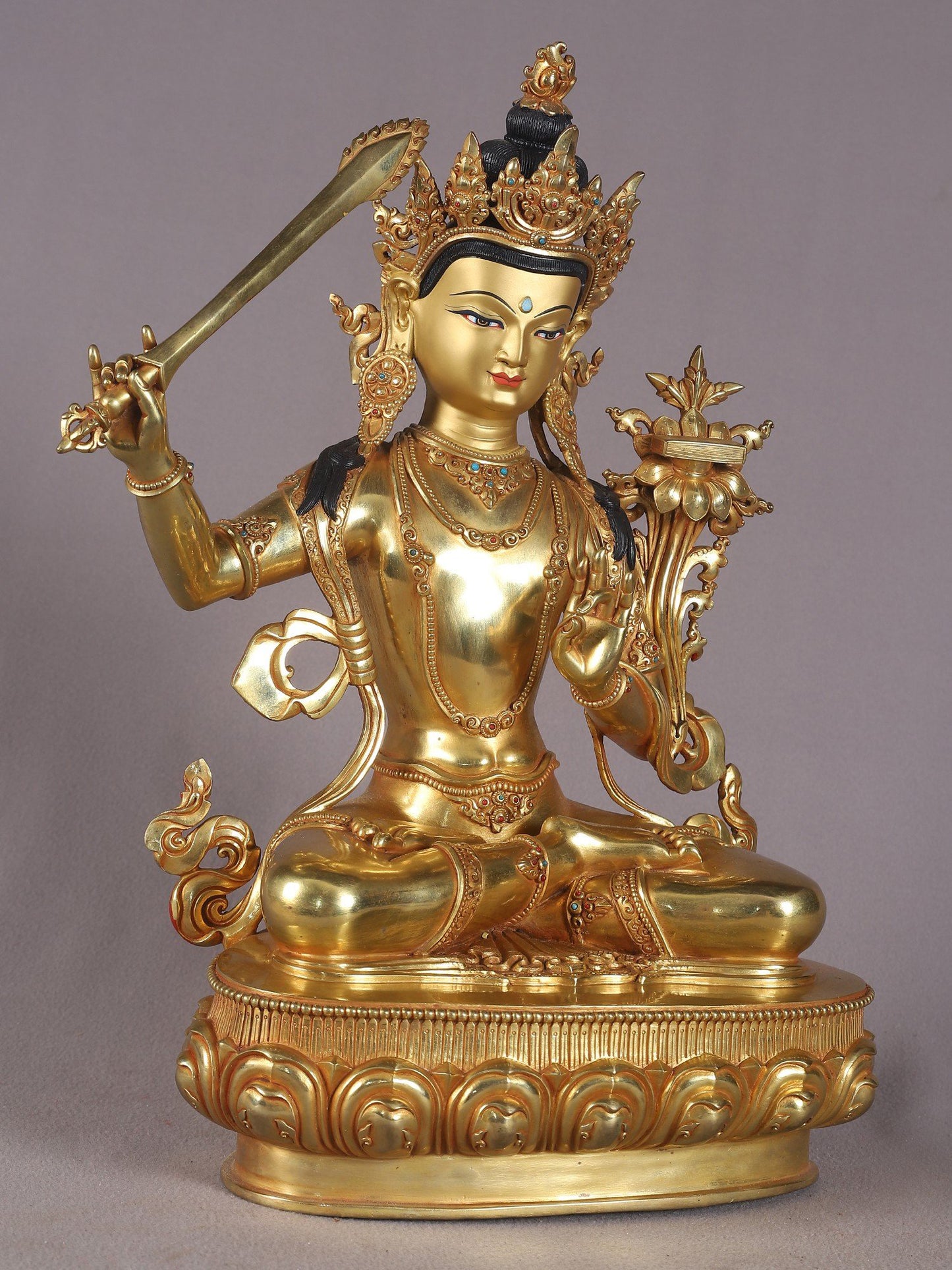 16" Manjushri Copper Idol With Sword | Nepalese Copper Statue| Decorative Copper Idol | Copper Statue For Temple