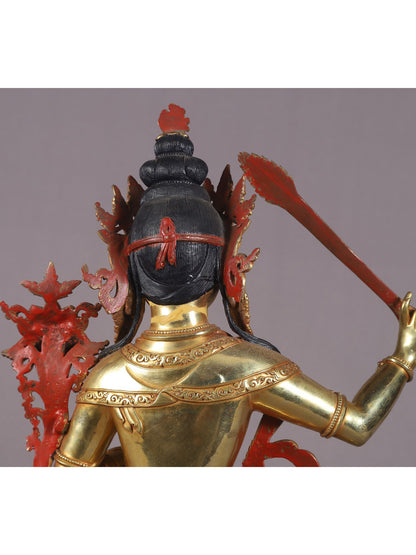 16" Manjushri Copper Idol With Sword | Nepalese Copper Statue| Decorative Copper Idol | Copper Statue For Temple