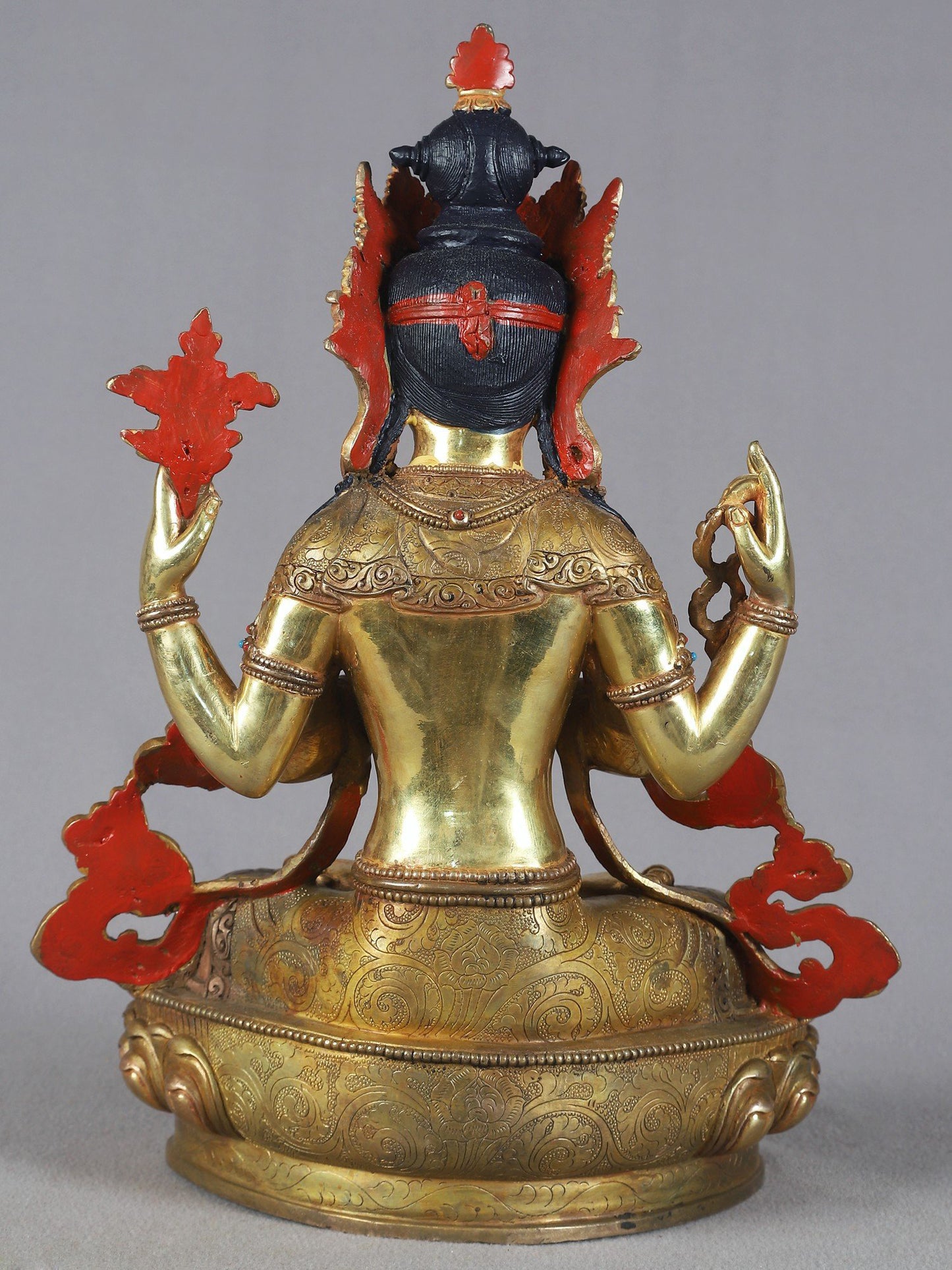 14" Chenrezig Kharchari Copper Idol From Nepal | Nepalese Copper Statue | Decorative Copper Idol | Copper Statue For Temple