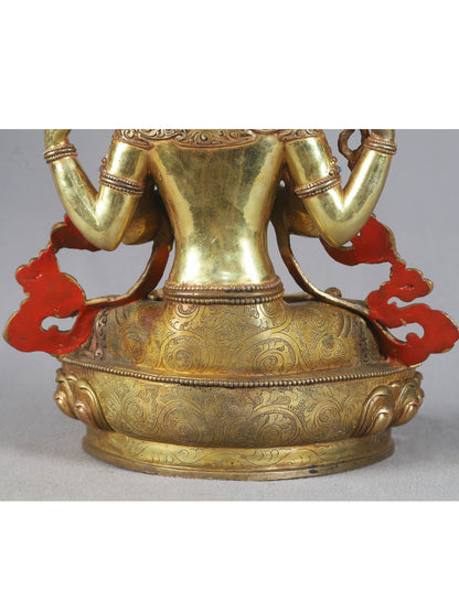 14" Chenrezig Kharchari Copper Idol From Nepal | Nepalese Copper Statue | Decorative Copper Idol | Copper Statue For Temple