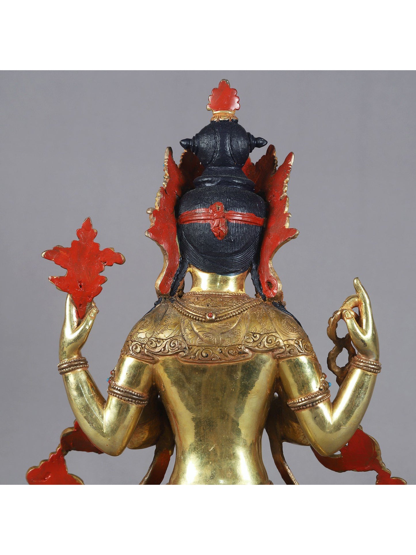 14" Chenrezig Kharchari Copper Idol From Nepal | Nepalese Copper Statue | Decorative Copper Idol | Copper Statue For Temple