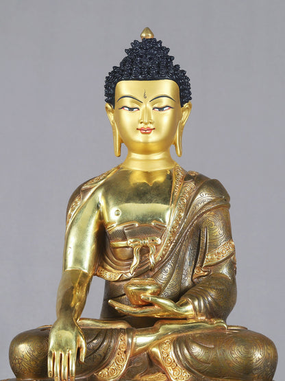 13" Lord Buddha Copper Idol From Nepal | Nepalese Copper Statue | Decorative Copper Idol | Copper Statue For Temple