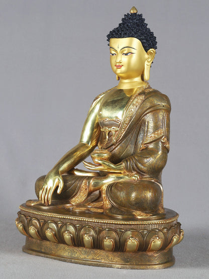 13" Lord Buddha Copper Idol From Nepal | Nepalese Copper Statue | Decorative Copper Idol | Copper Statue For Temple