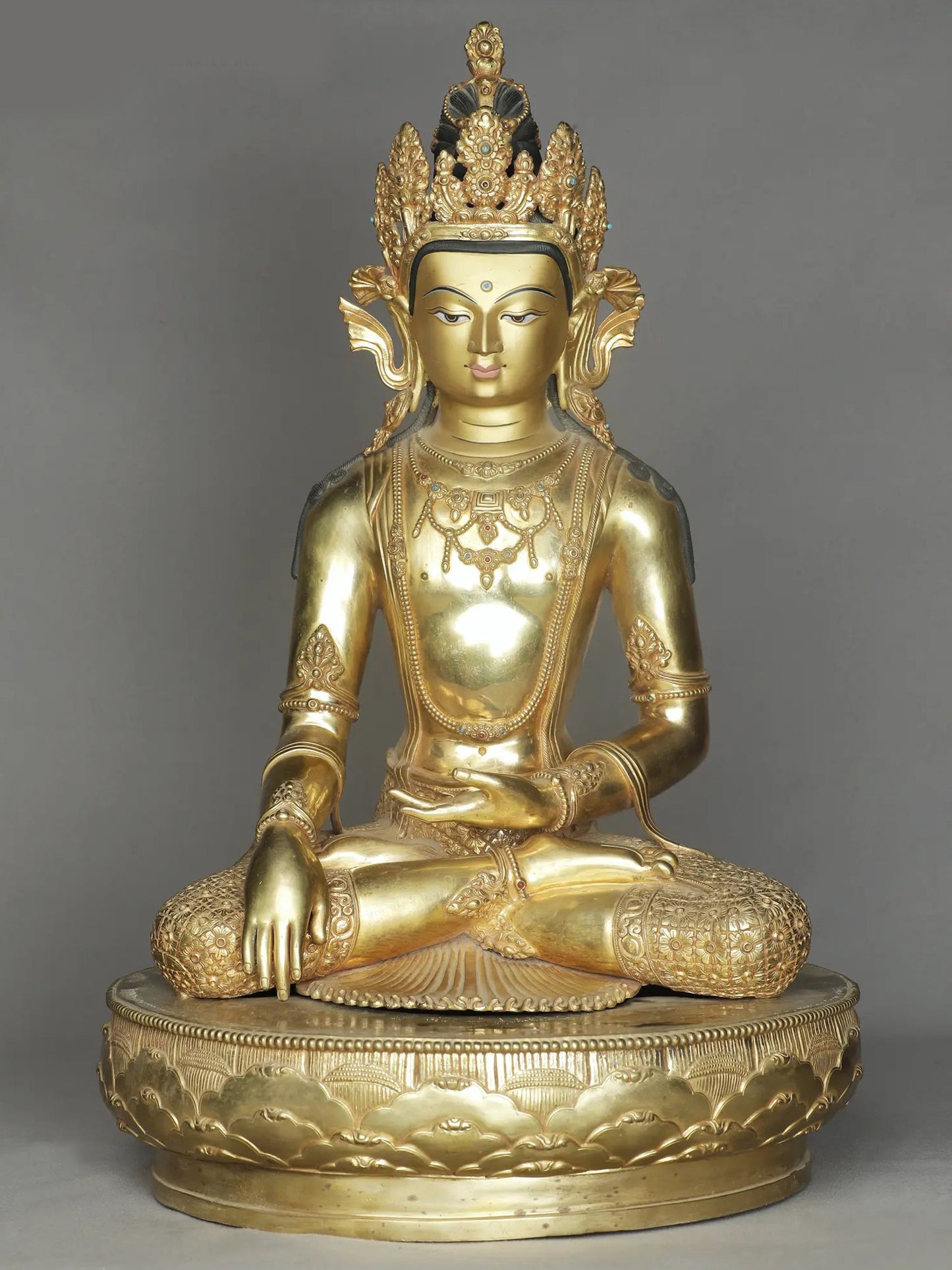 23" Crowned Lord Buddha With Bhumisparsha Posture | Nepalese Copper Statue | Decorative Copper Idol | Copper Statue For Temple