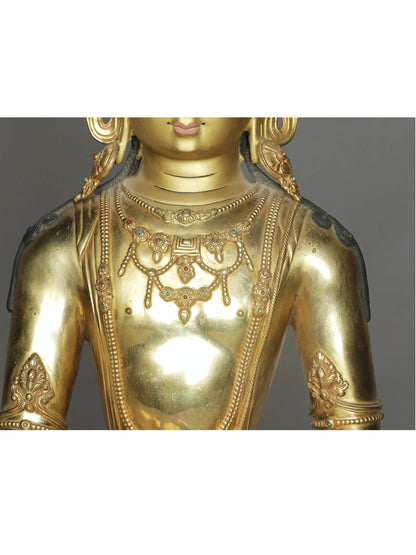 23" Crowned Lord Buddha With Bhumisparsha Posture | Nepalese Copper Statue | Decorative Copper Idol | Copper Statue For Temple