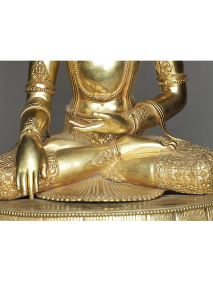 23" Crowned Lord Buddha With Bhumisparsha Posture | Nepalese Copper Statue | Decorative Copper Idol | Copper Statue For Temple