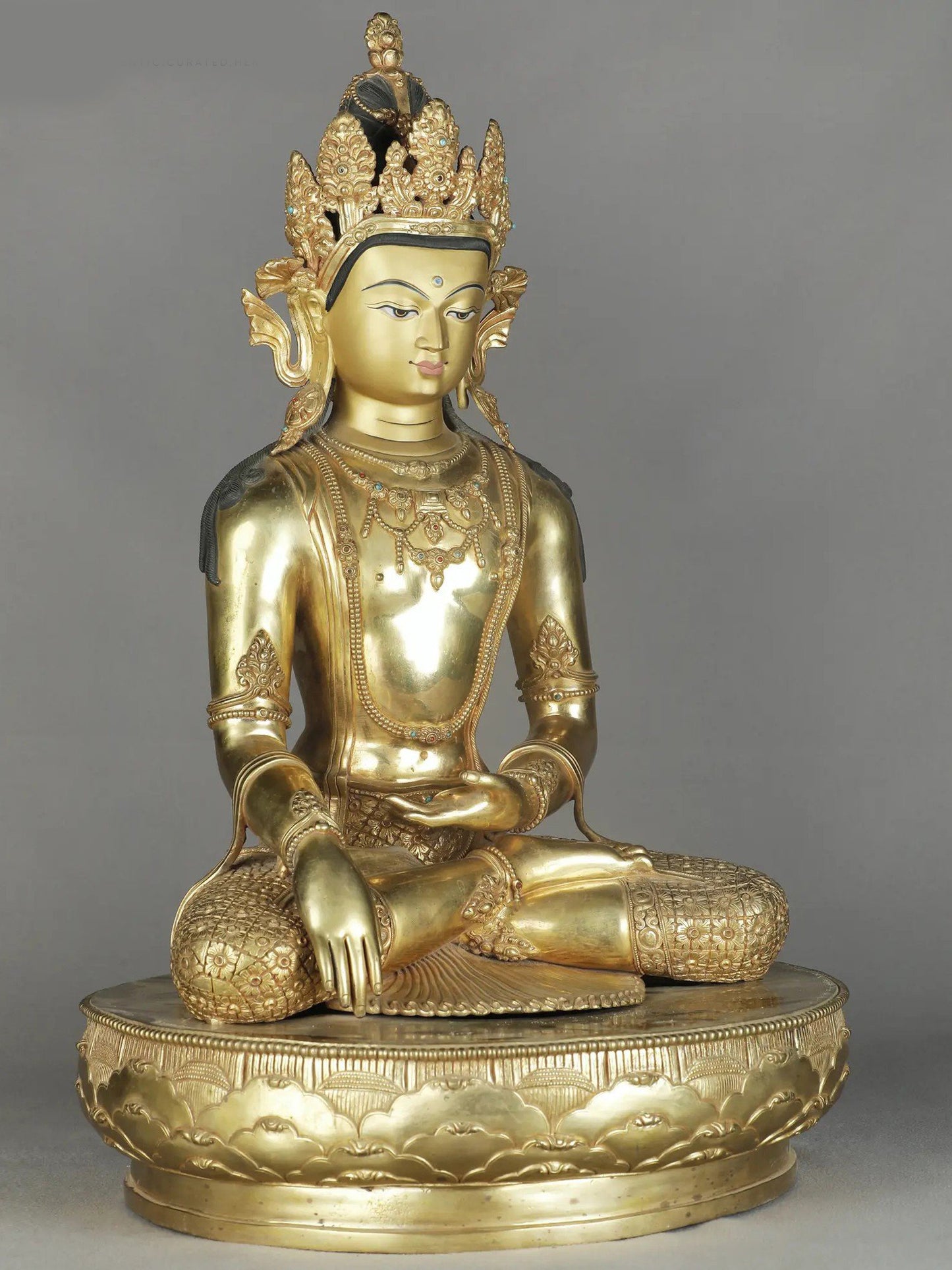 23" Crowned Lord Buddha With Bhumisparsha Posture | Nepalese Copper Statue | Decorative Copper Idol | Copper Statue For Temple