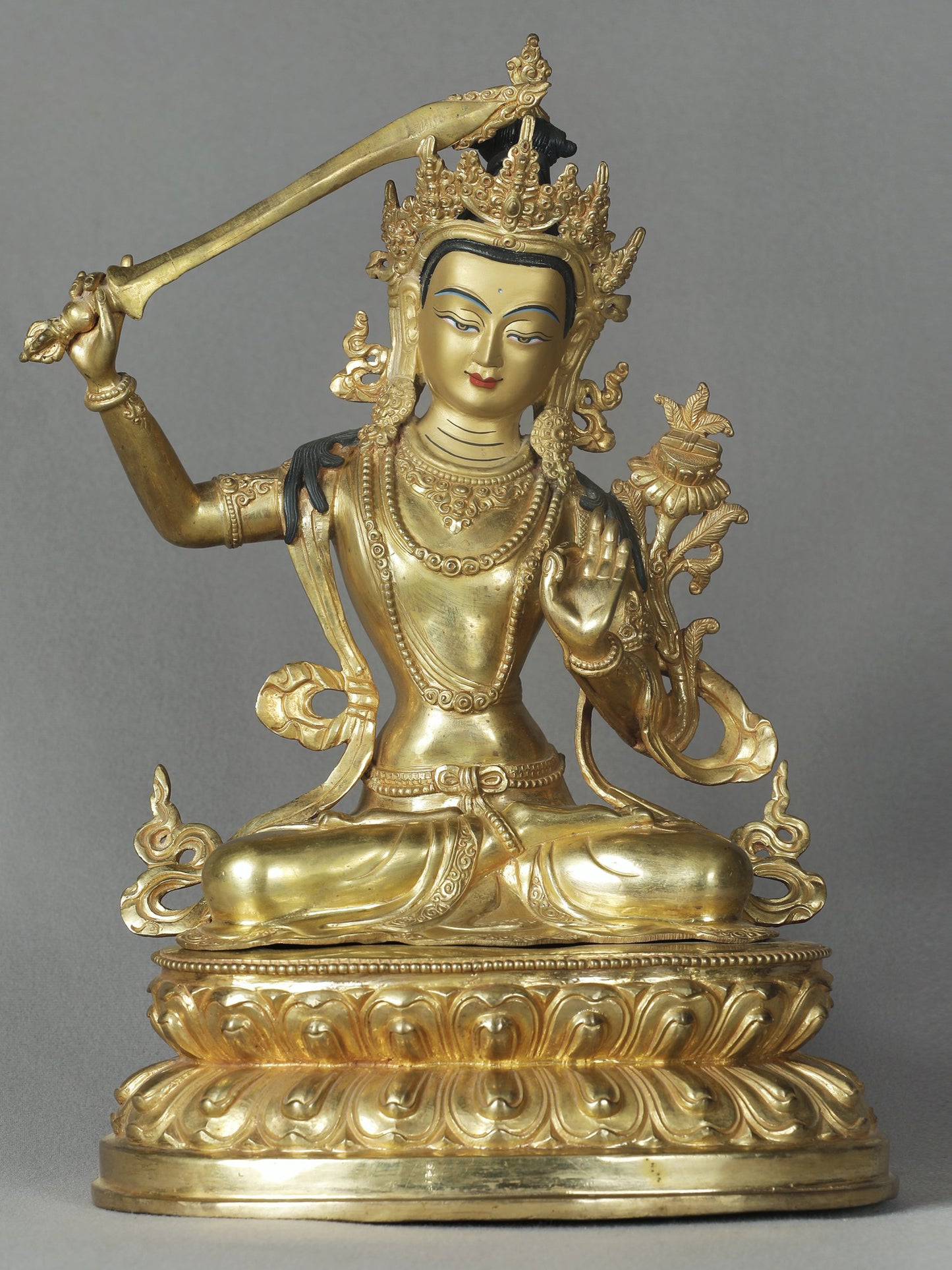 14" Manjushri Copper Statue From Nepal | Buddhist Deity Idols | Handmade Statue For Temple