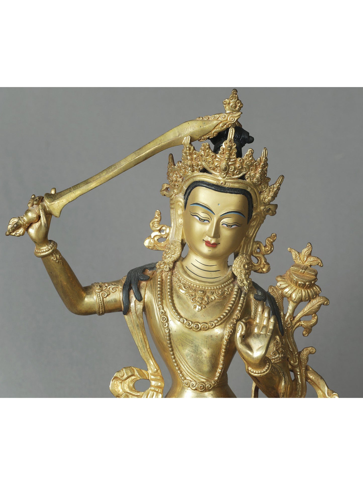 14" Manjushri Copper Statue From Nepal | Buddhist Deity Idols | Handmade Statue For Temple