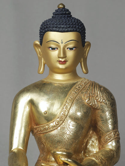 11" Bhumisparsha Lord Buddha From Nepal | Nepalese Copper Statue | Decorative Copper Idol | Copper Statue For Temple