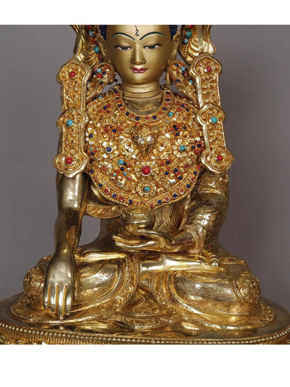 15" Shakyamuni Buddha Nepalese Copper Statue With Attractive Carving | Nepalese Copper Statue | Decorative Copper Idol | Copper Statue For Temple