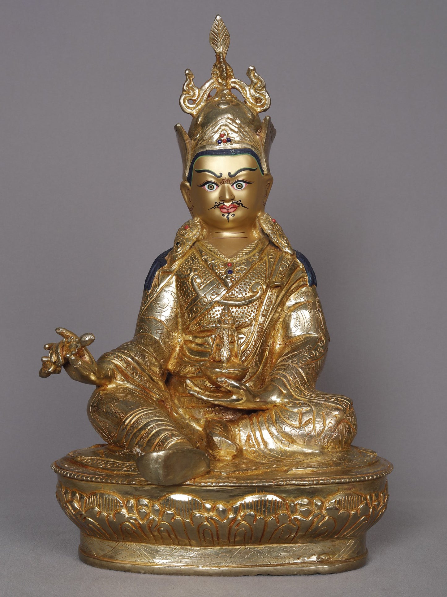 14" Guru Padmasambhava Copper Statue With Carving | Nepalese Copper Statue | Decorative Copper Idol | Copper Statue For Temple