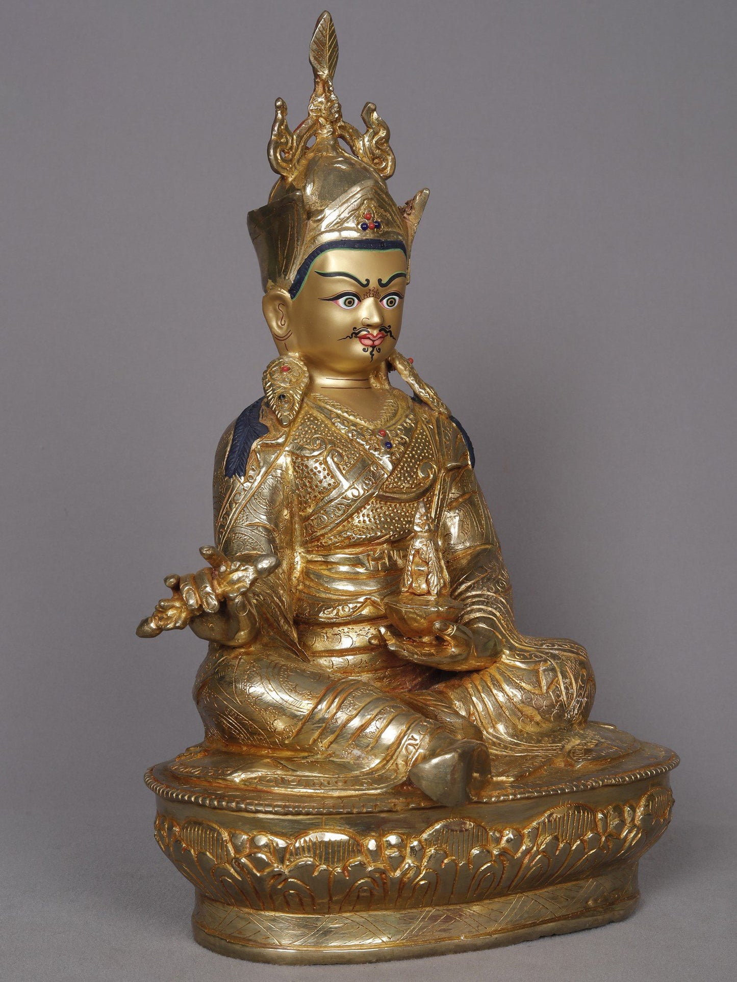 14" Guru Padmasambhava Copper Statue With Carving | Nepalese Copper Statue | Decorative Copper Idol | Copper Statue For Temple