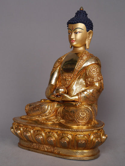 13" Lord Buddha In Seated Posture With Kalasha | Nepalese Copper Statue | Decorative Copper Idol | Copper Statue For Temple