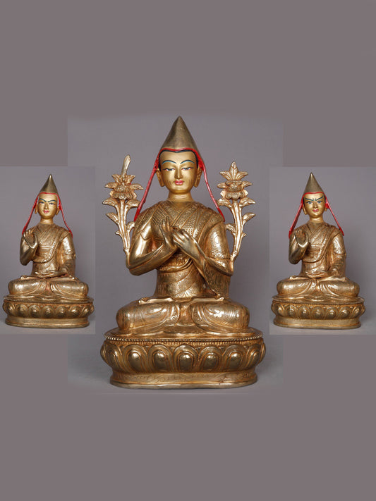 14" Buddhist Culture Chokhapa Statue From Nepal - (Set Of 3) | Nepalese Copper Statue | Decorative Copper Idol | Copper Statue For Temple