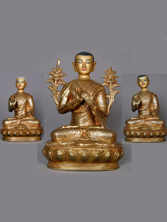 14" Buddhist Culture Chokhapa With Defferent Mudra - (Set Of 3) | Nepalese Copper Statue | Decorative Copper Idol | Copper Statue For Temple