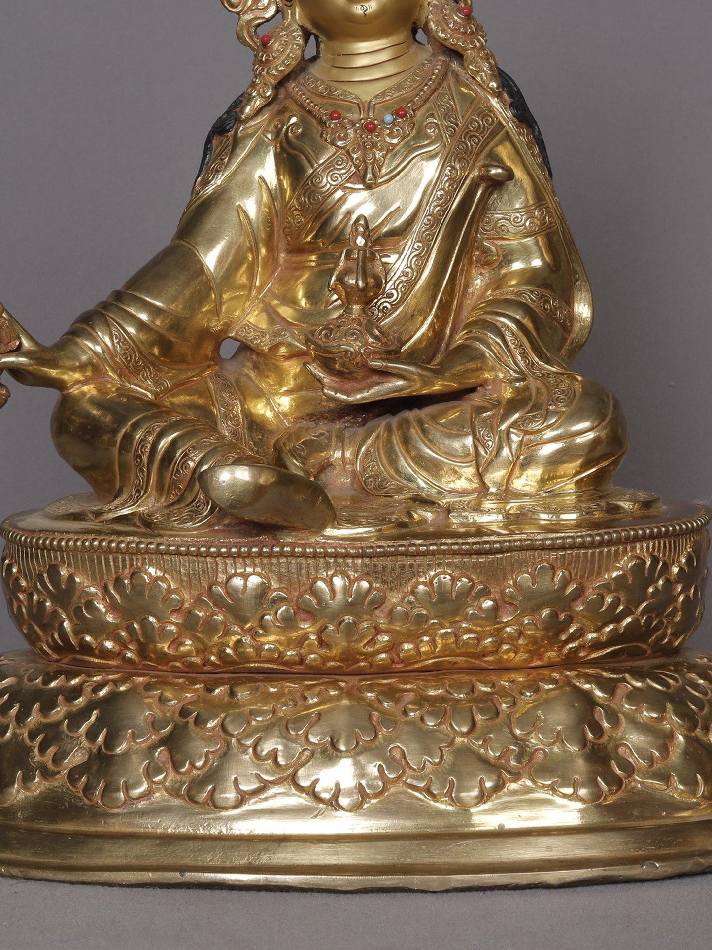 14" Guru Padmasambhava / Guru Rinpoche Seated Idol From Nepal | Nepalese Copper Statue | Decorative Copper Idol | Copper Statue For Temple