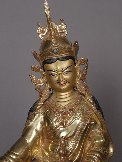 14" Guru Padmasambhava / Guru Rinpoche Seated Idol From Nepal | Nepalese Copper Statue | Decorative Copper Idol | Copper Statue For Temple