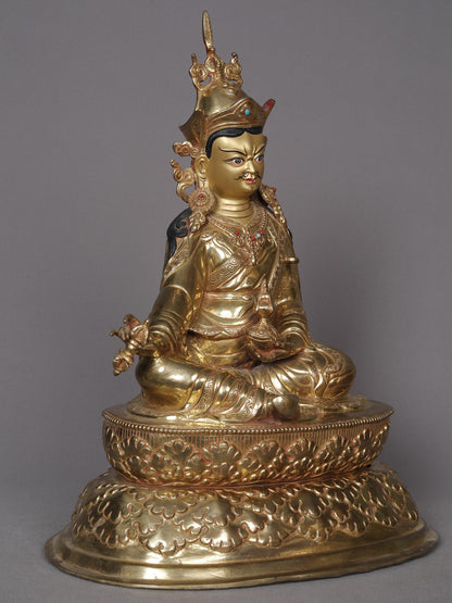 14" Guru Padmasambhava / Guru Rinpoche Seated Idol From Nepal | Nepalese Copper Statue | Decorative Copper Idol | Copper Statue For Temple