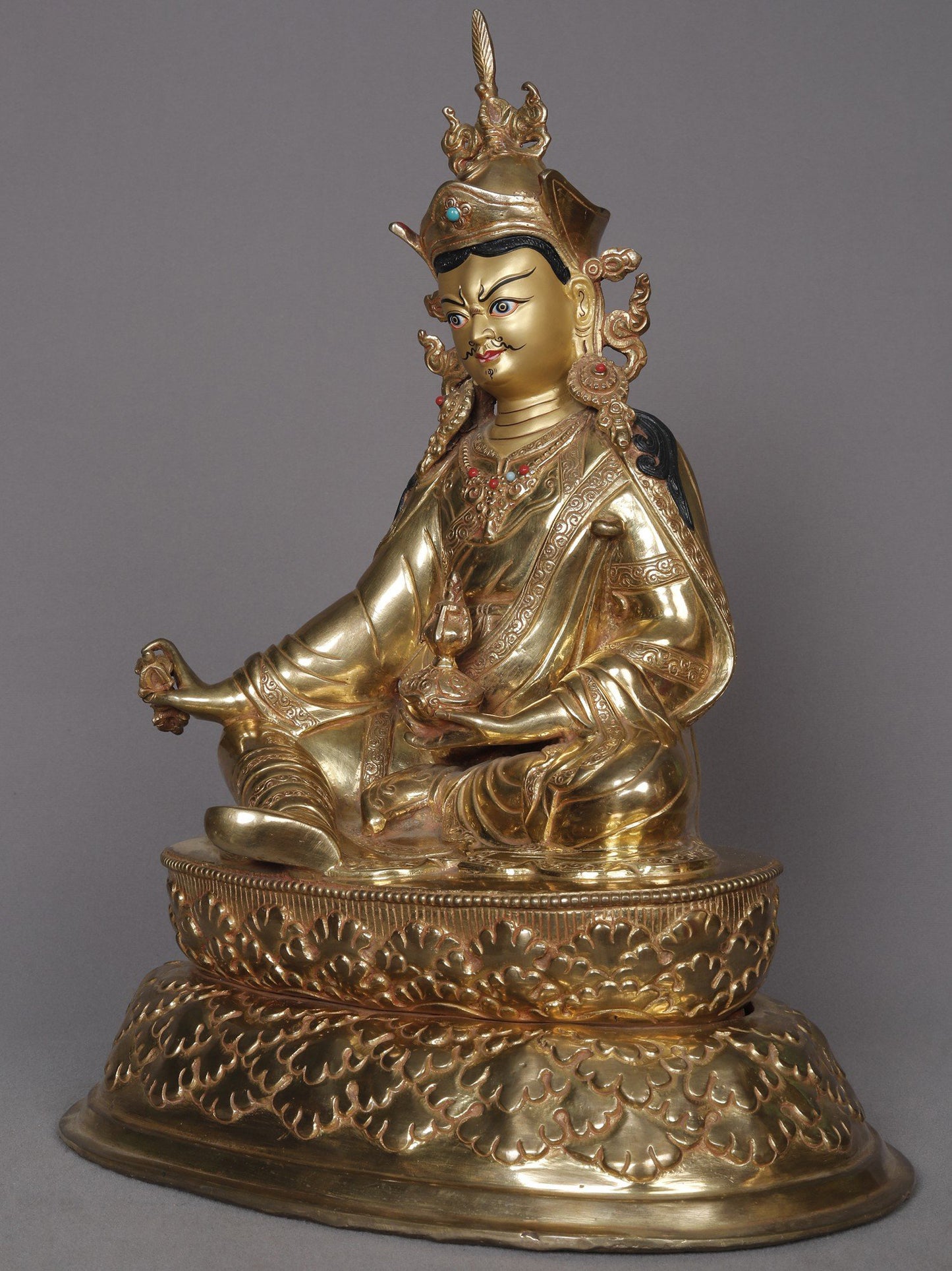 14" Guru Padmasambhava / Guru Rinpoche Seated Idol From Nepal | Nepalese Copper Statue | Decorative Copper Idol | Copper Statue For Temple