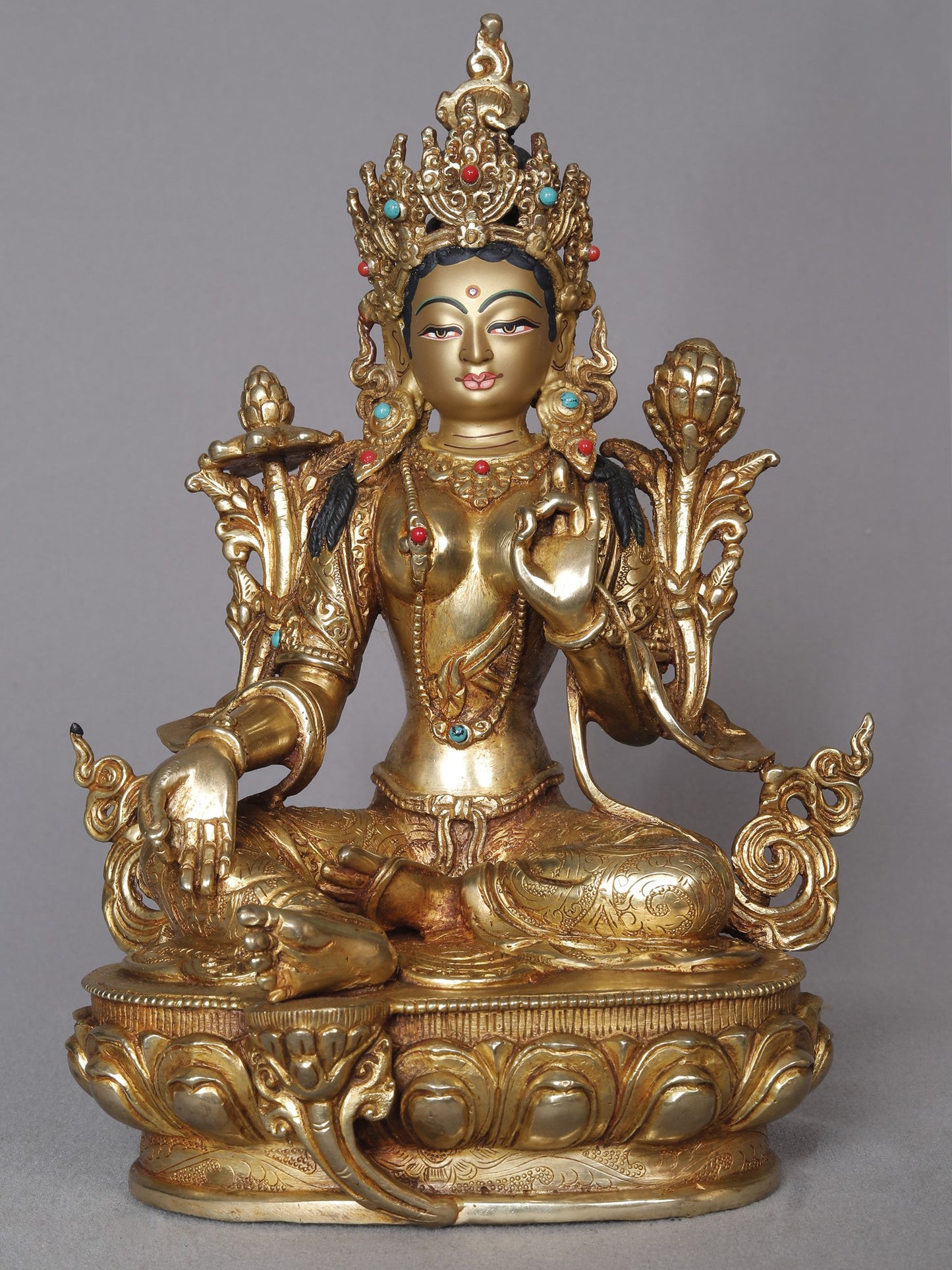 9" Green Tara Copper Statue From Nepal | Nepalese Copper Statue | Decorative Copper Idol | Copper Statue For Temple