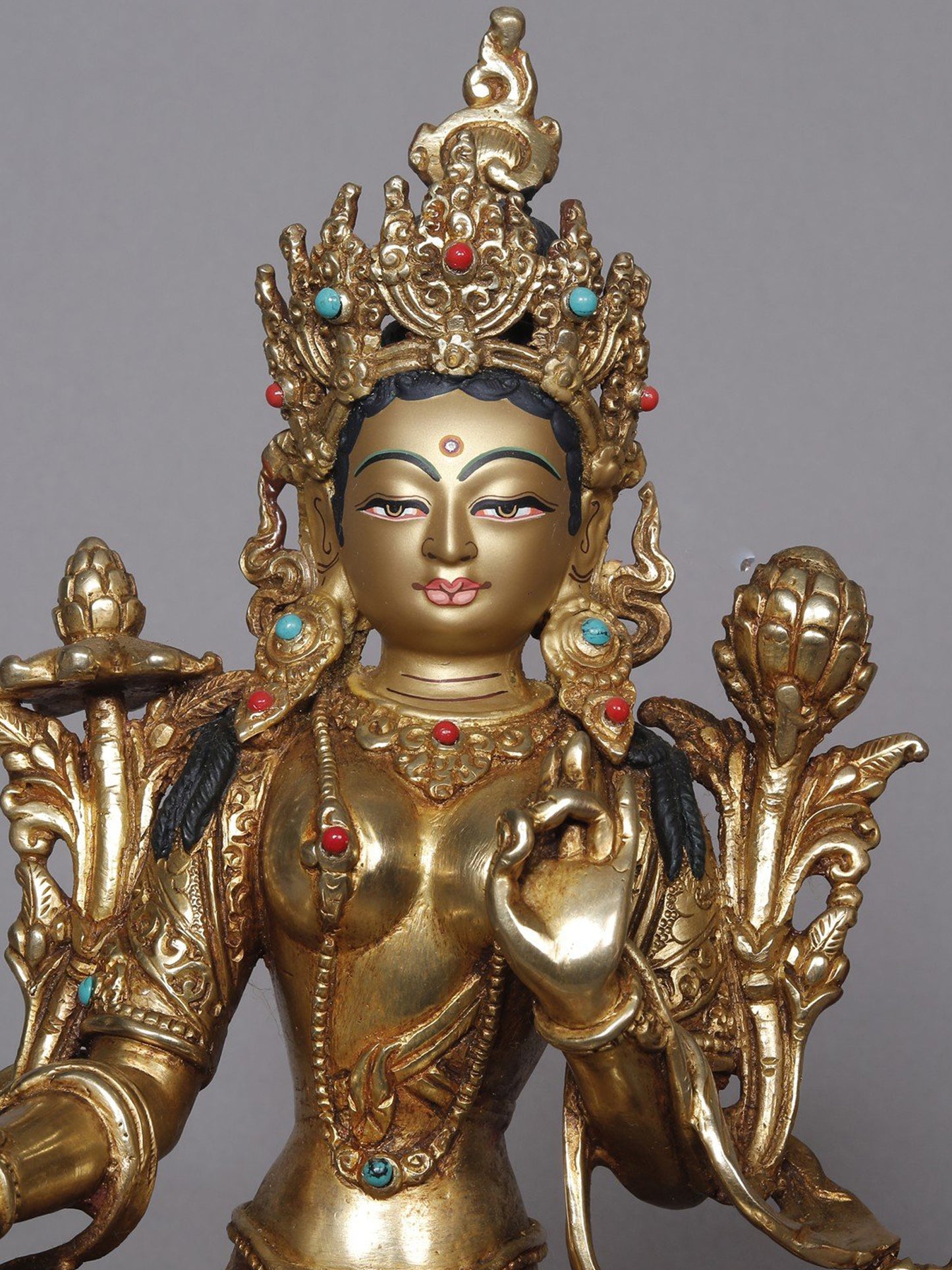 9" Green Tara Copper Statue From Nepal | Nepalese Copper Statue | Decorative Copper Idol | Copper Statue For Temple