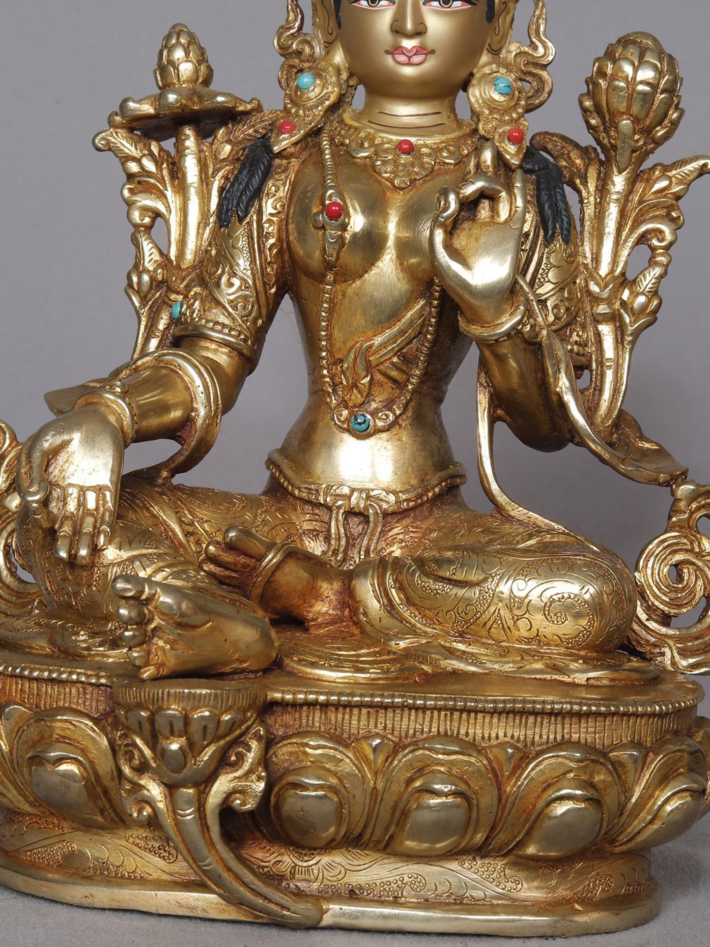 9" Green Tara Copper Statue From Nepal | Nepalese Copper Statue | Decorative Copper Idol | Copper Statue For Temple